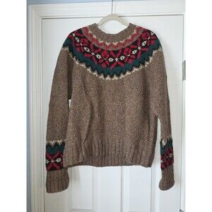 VTG 90's Gap Sweater Small Wool Hand Knit Fair Isle Nordic Ski Red Green Unisex
